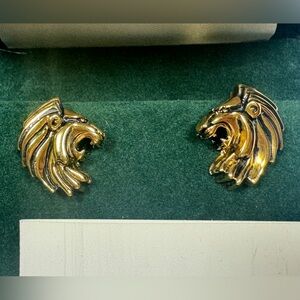 VTG Rick Cameron Lion Head Cufflinks  Vermeil 925 Silver-Gilt 24k Gold Wildlife